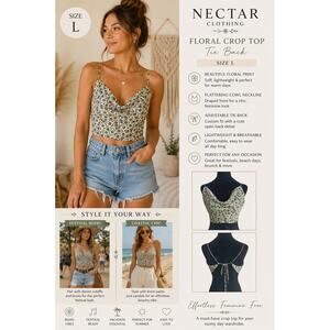 Nectar Clothing Top Floral Crop Tie Back SZL Cami Boho Festival Cottagecore